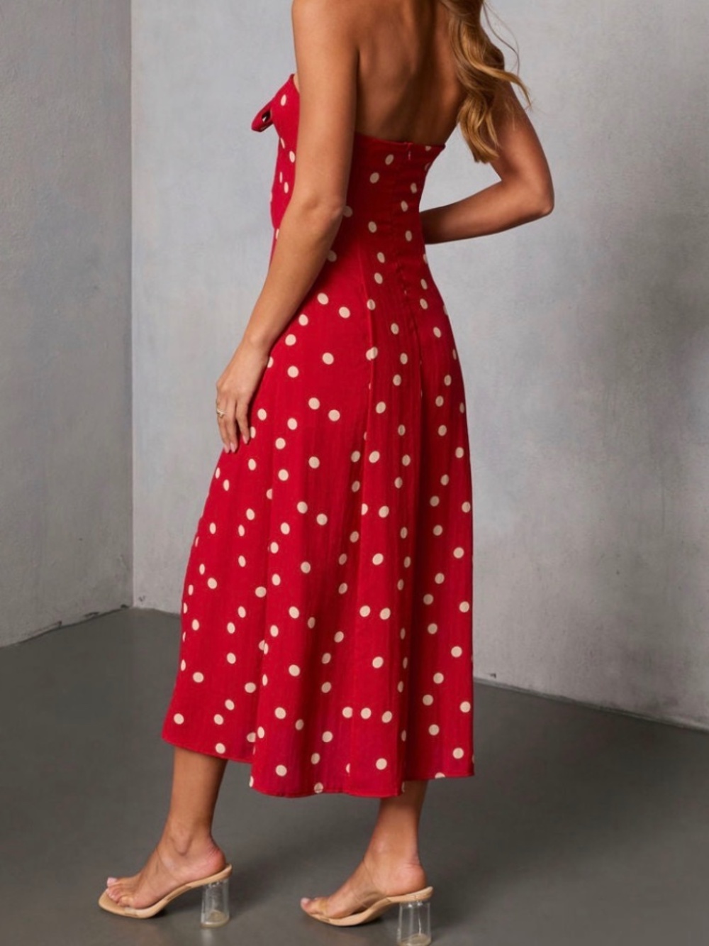 Vici Red Polka Dot Strapless Midi Dress - Picture 3 of 5